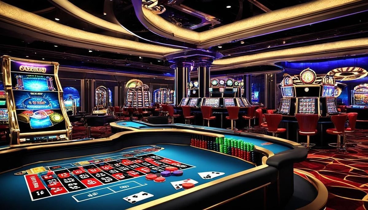 Mobile game category layout with cyan purple casino styling